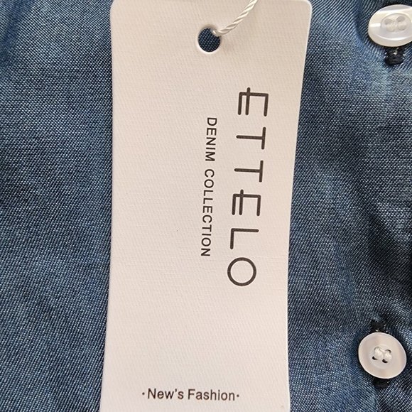 Women's Dark Blue Button Up Cotton Long Sleeve Lightweight Denim Shirt Size M - Picture 6 of 9